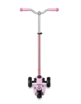 Pink scooter with three wheels on a white background