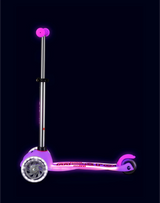 Purple scooter with LED lights on a black background