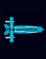 Blue scooter with 'micro' branding on a black background