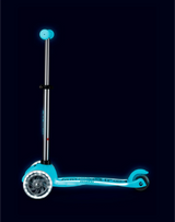 Blue scooter with glowing wheels on a black background