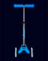 Blue scooter with a black background