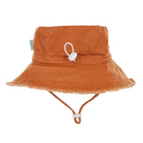 Brown bucket hat with a strap on a white background