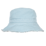 Light blue denim bucket hat on a white background