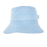 Blue and white checkered bucket hat on a white background