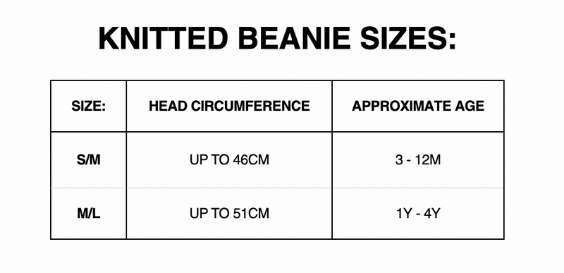 Beanie size chart