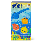 Box of 'Catch & Splash' bath fishing game with cartoon fish and blue handle on a white background