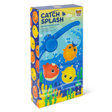 Box of 'Catch & Splash' bath fishing game with colorful design and fishing rod illustration.
