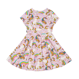 ROCK YOUR BABY Unicorn Rainbow Waisted Dress BACK VIEW