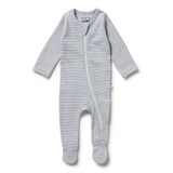 WILSON & FRENCHY Organic Stripe Rib Zipsuit with Feet - Blue