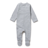 Back view of WILSON & FRENCHY Organic Stripe Rib Zipsuit with Feet - Blue