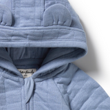 Detailed view of hood and zip neckline