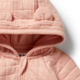 Detail view of hood and zip neck opening