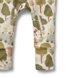 Detailed view of two-way zip leg opening on WILSON & FRENCHY Little Trees Organic Zipsuit With Feet