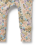 Detailed view of two-way zip opening on WILSON & FRENCHY Tiny Bloom Organic Zipsuit With Feet