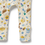 Detailed view of two-way leg zip on WILSON & FRENCHY Daisy Mae Organic Zipsuit With Feet