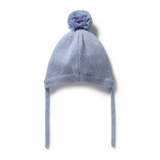 Back view of WILSON & FRENCHY Blue Speckle Organic Knitted Bonnet