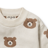 Detail view of ribbed neckline of Bear print jumper
