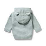 Back view of WILSON & FRENCHY Duck Egg Organic Knitted Cable Jacket