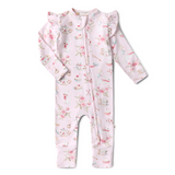 Baby onesie with floral pattern on a white background