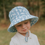 Child wearing BEDHEAD HATS Kids Classic Bucket Sun Hat - Dalmation