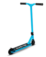 Blue scooter with black handlebar and deck on a white background