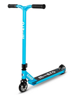 Blue scooter with black accents on a white background