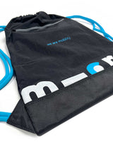 Black drawstring bag with 'we are mobility' branding on a white background