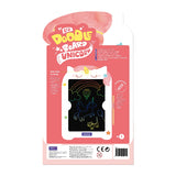 Doodle board packaging with unicorn design on a white background