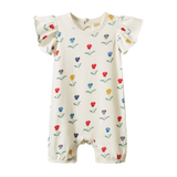 Baby romper with floral pattern on a white background