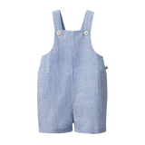Blue and white striped overalls on a white background