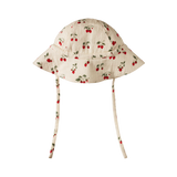 Children's sun hat with strawberry pattern on a white background