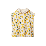Baby poncho with lemon pattern on a white background