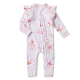 SNUGGLE HUNNY Coral Organic Snugglesuit Convertible Romper with Frill