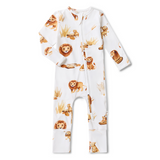 Baby onesie with lion print on a white background