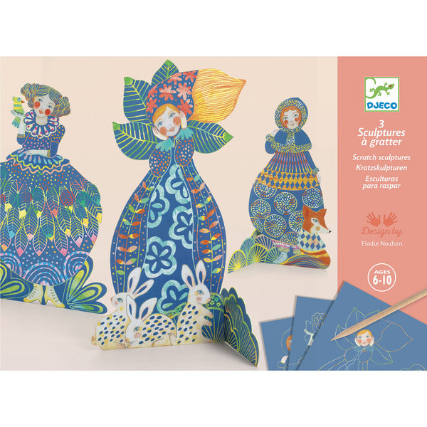 DJECO Pretty Dresses Sculpture Scratch Cards PACKAGED
