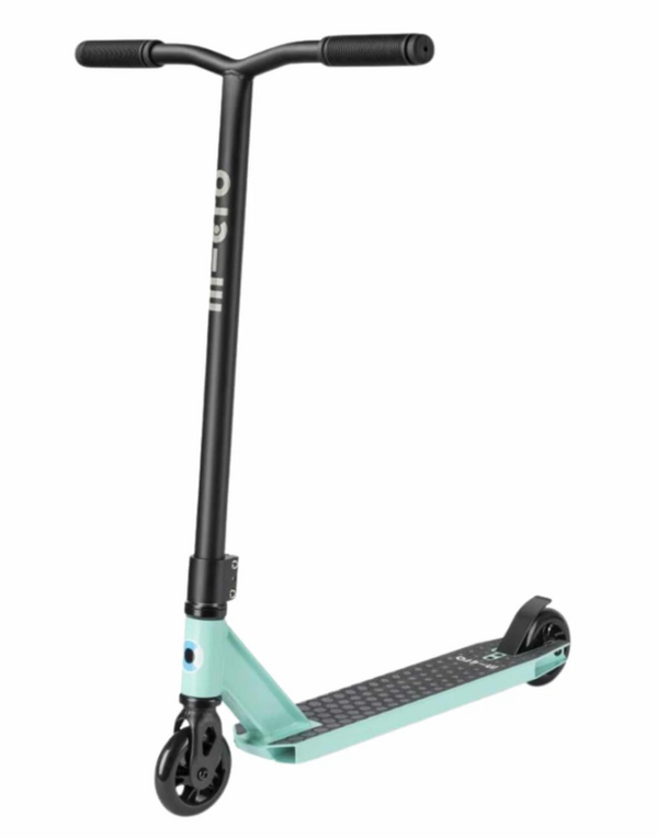 Black and mint scooter on a white background