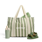 CRYWOLF Summer Tote Bag with Sage Drink Bottle and Sandals