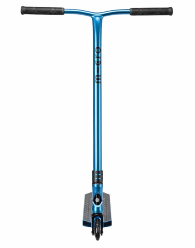 Blue scooter with black handlebar on a white background
