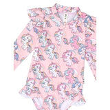 Detail view of HUXBABY Rainbow Unicorn Zip Swimsuit