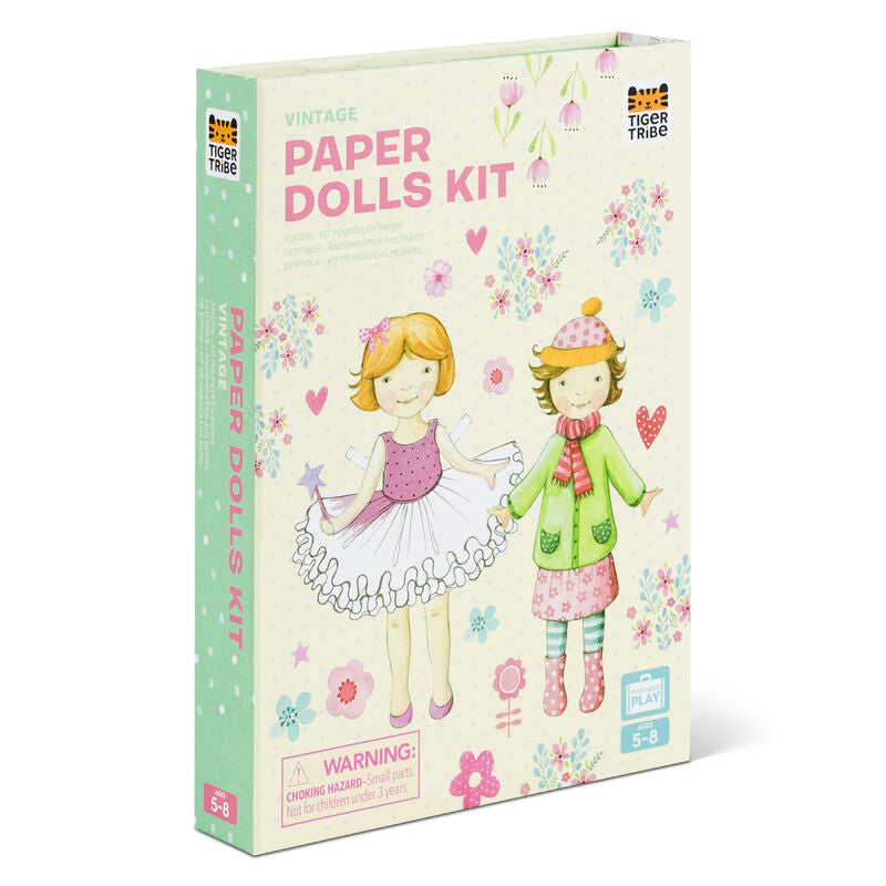 Angle view of box set of the TIGER TRIBE Paper Dolls Kit - Vintage