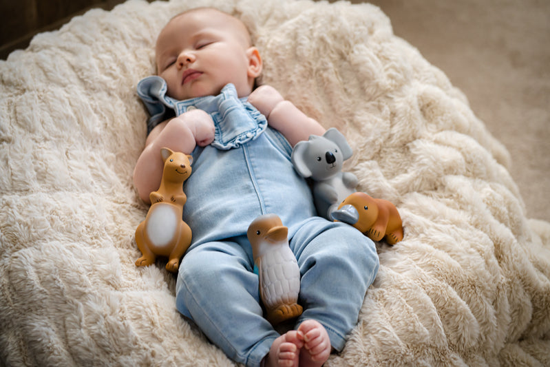 Baby sleeping with Tikiri Aussie Animals