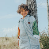 Detail view of Child wearing CRYWOLF Everywhere Zip-Up Towel - Ocean Colour Block