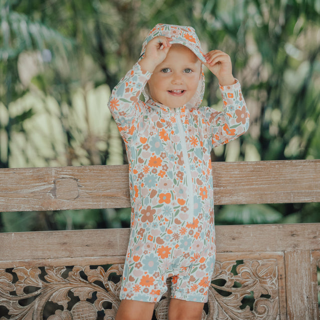 Child wearing CRYWOLF Legionnaire Hat - Flower Market and matching rashsuit