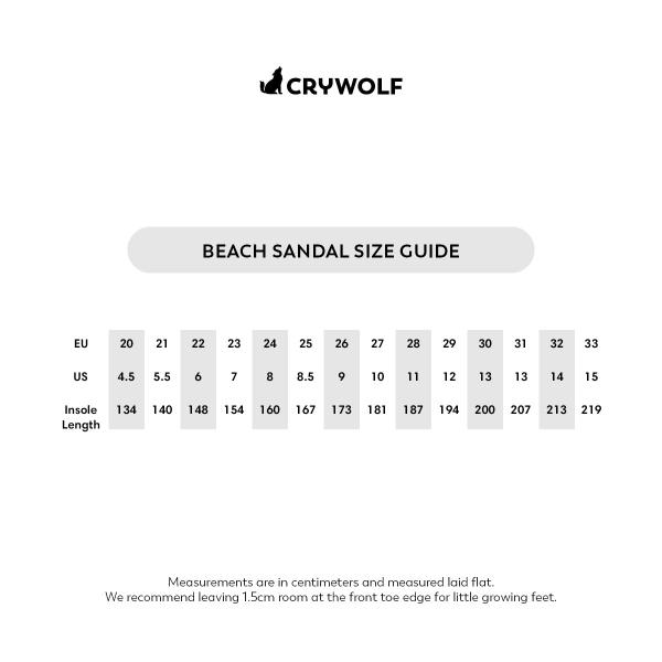 CRYWOLF Beach Sandal Size Guide