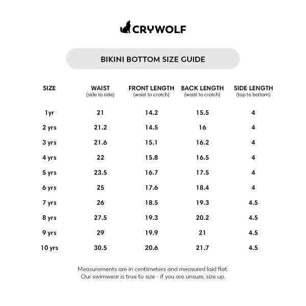 CRYWOLF Bikini Bottom size guide