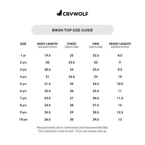 CRYWOLF Bikini Top size guide