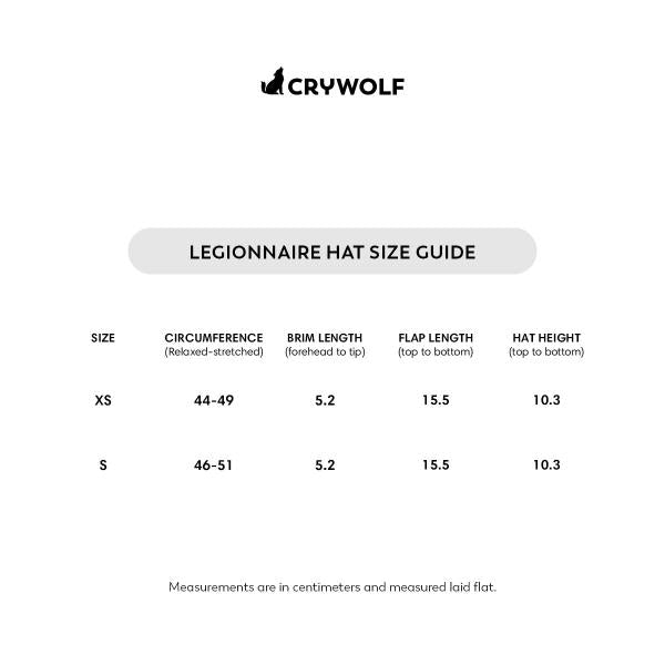 Crywolf Legionnaire hat size chart