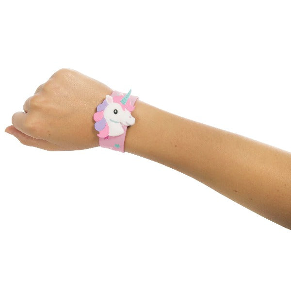Child wearing the pink IS GIFT Unicorn Fantasy Slap Bands