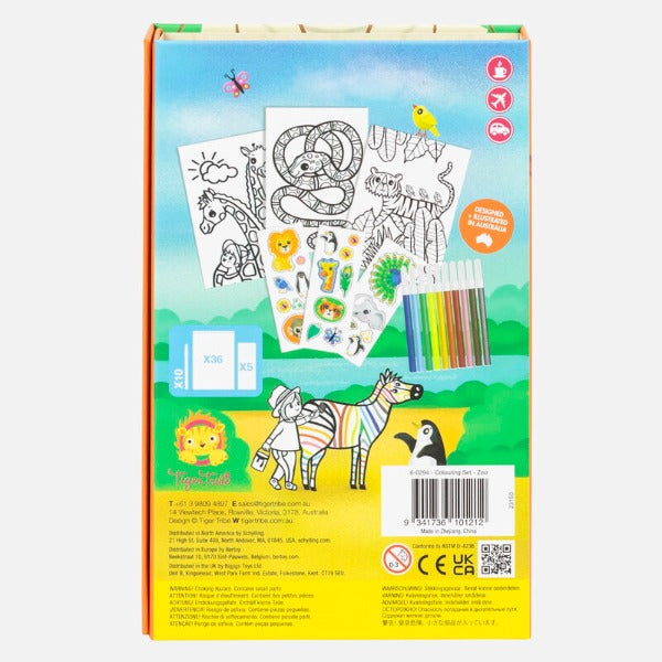 Back of box of TIGER TRIBE Colouring Set - Zoo 