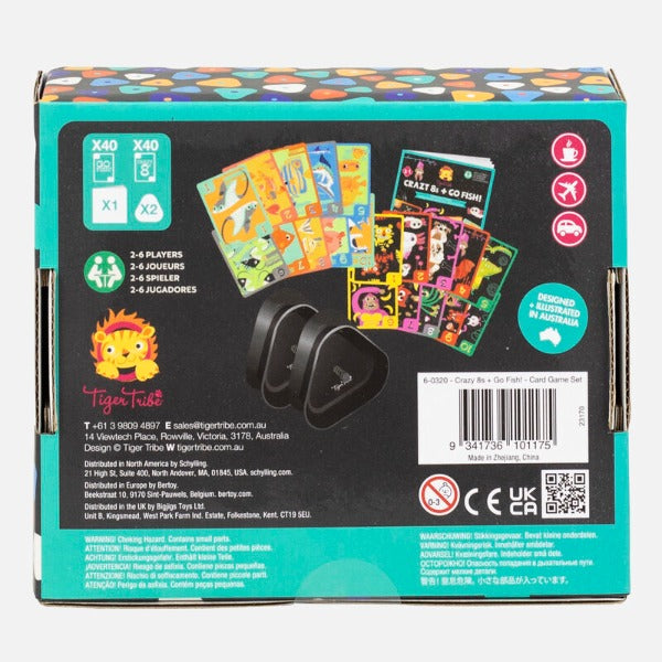 Packaging back cover of TIGER TRIBE Crazy 8s + Go Fish! - Card Game Set